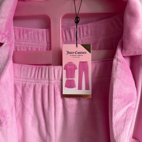 Juicy Couture Signature Studded Logo Velvet PJ Sleepwear 3-pc Set Pink Size XL - Picture 2 of 7